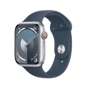 Image : Apple Watch Series 9 GPS + Cellular 45 mm argente / Bleu tempete M/L MRMH3QF/A