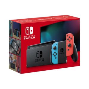 Image : Nintendo Switch avec un Joy-Con rouge neon et un Joy-Con bleu neon