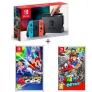 Pack Nintendo Switch Neon + Super Mario Odyssey + Mario Tennis Aces