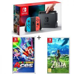 Image : Pack Nintendo Switch Neon + The Legend of Zelda : Breath of the Wild + Mario Tennis Aces