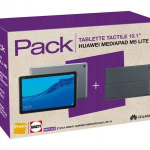 Image : Pack Huawei MediaPad M5 Lite 10' 32 Go Wifi grise + etui a rabat Flip Cover gris