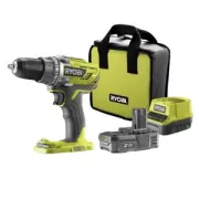 RYOBI R18DD3-120S Perceuse-visseuse sans fil 18V 50Nm Mandrin 13mm + 1 batterie 2 0Ah + chargeur rapide 2 0Ah + sac de transport