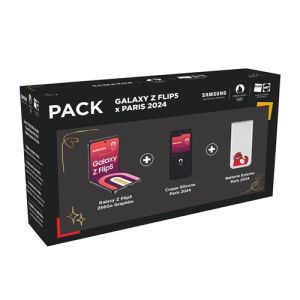 Image : Pack Samsung Galaxy Z Flip5 256 Go Graphite + Coque en silicone Paris 2024 + Batterie Externe
