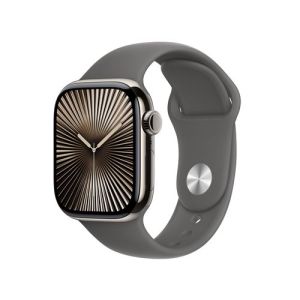 Image : Apple Watch Series 10 GPS + Cellular 42mm Boitier en Titane Naturel avec Bracelet Sport Gris Mineral M/L - MWXE3QF/A