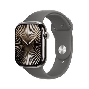Image : Apple Watch Series 10 GPS + Cellular 46mm Naturel avec Bracelet Sport Gris Mineral S/M - MWY93QF/A