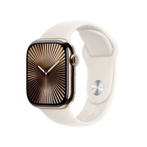 Image : Apple Watch Series 10 GPS + Cellular 42mm Or avec Bracelet Sport Lumiere Stellaire S/M - MX063QF/A