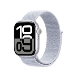Image : Apple Watch Series 10 GPS + Cellular 42mm Boitier en Aluminium Argent avec Boucle Sport Nuee bleue - MWX53QF/A