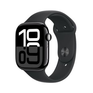 Image : Apple Watch Series 10 GPS + Cellular 46mm Aluminium Noir de Jais avec Bracelet Sport Noir S/M - MWY33QF/A