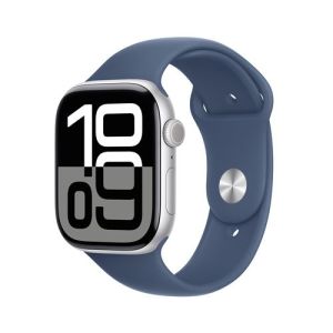 Image : Apple Watch Series 10 GPS + Cellular 46mm Aluminium Argent avec Bracelet Sport Denim S/M - MWY03QF/A