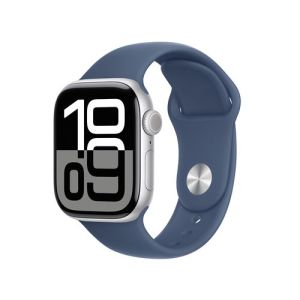 Image : Apple Watch Series 10 GPS + Cellular 42mm Aluminium Argent avec Bracelet Sport Denim S/M - MWX33QF/A