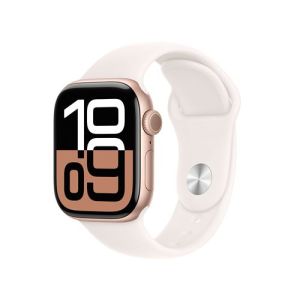 Image : Apple Watch Series 10 GPS + Cellular 42mm Aluminium Rose Gold avec Bracelet Sport Rose Tendre S/M - MWX93QF/A
