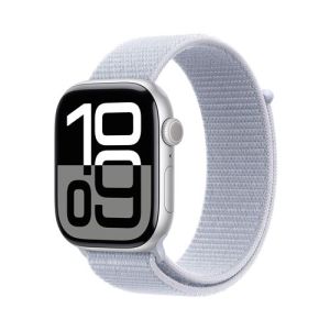 Image : Apple Watch Series 10 GPS 46mm Aluminium Argent avec Boucle Sport Nuee bleue - MWWN3QF/A