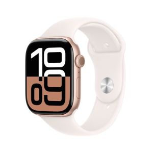 Image : Apple Watch Series 10 GPS 46mm Aluminium Rose Gold avec Bracelet Sport Rose Tendre M/L - MWWU3QF/A