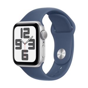 Image : Apple Watch SE GPS 40 mm Aluminium Argent avec Bracelet Sport Denim M/L - MXED3QF/A