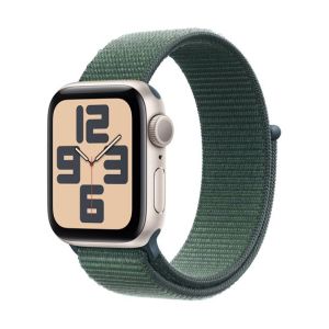 Image : Apple Watch SE GPS 40 mm Aluminium Lumiere Stellaire avec Boucle Sport Vert lacustre - MXEH3QF/A