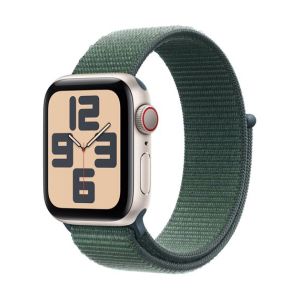 Image : Apple Watch SE GPS + Cellular 40 mm Aluminium Lumiere Stellaire avec Boucle Sport Vert lacustre - MXGH3QF/A