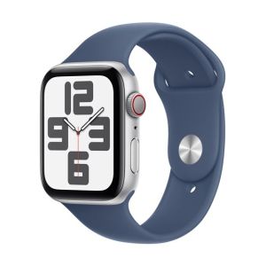 Image : Apple Watch SE GPS + Cellular 44 mm Aluminium Argent avec Bracelet Sport Denim M/L - MXGQ3QF/A