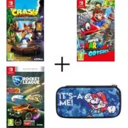 Pack 3 jeux Nintendo Switch : Crash Bandicoot N. Sane Trilogy + Rocket League + Super Mario Odyssey + Housse