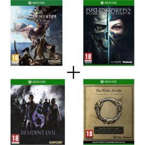 Image : Pack 4 jeux Xbox One : Monster Hunter World + Resident Evil 6 + Dishonored 2 + The Elder Scrolls Online Edition Gold