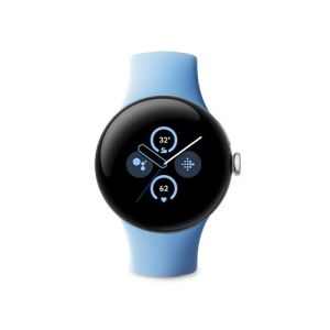 Image : Google Pixel Watch 2 Boîtier en aluminium Argent Poli Bracelet sport Bleu Azur Wifi
