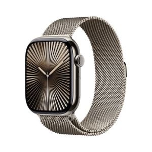 Image : Apple Watch Series 10 GPS + Cellular 46mm Boîtier en Titane Naturel avec Bracelet Milanais Naturel M/L - MWYC3QF/A