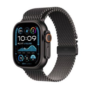 Image : Apple Watch Ultra 2 GPS + Cellular 49 mm Boîtier en Titane Noir avec Bracelet Milanais Titane Noir M version 2024 - MX5U3NF/A