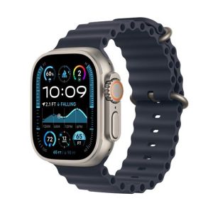Image : Apple Watch Ultra 2 GPS + Cellular 49 mm Boîtier en Titane Naturel avec Bracelet Ocean Marine version 2024 - MX4D3NF/A