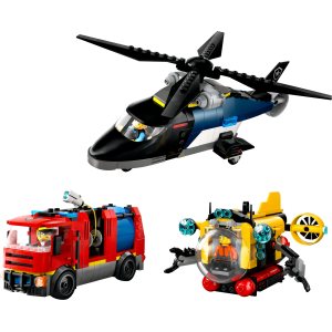 Image : LEGO  60462 Hélicoptère  camion de pompiers et sous-marin modulable City