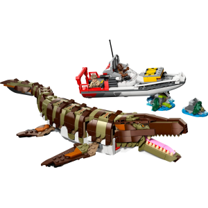 Image : LEGO 76974 Le bateau en mission et le mosasaure en briques Jurassic World