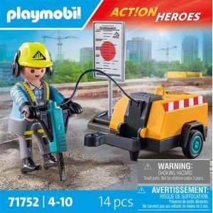 Image : Playmobil Action Heroes 71752 Ouvrier marteau-piqueur et signalisation