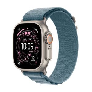 Image : Apple Watch Ultra 3 GPS + Cellular 49mm Titane Naturel / Alpine bleu clair Small - MEWK4QF/A