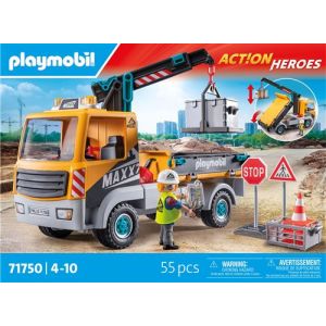 Image : Playmobil Action Heroes 71750 Camion grue ouvrier & accessoires