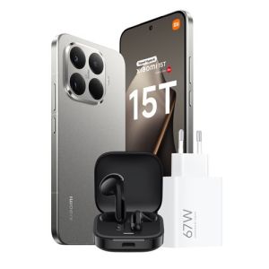 Image : Xiaomi 15T 256 Go Gris Titane conçu avec Leica + Hyper chargeur 67W + Redmi buds 6 active Noir