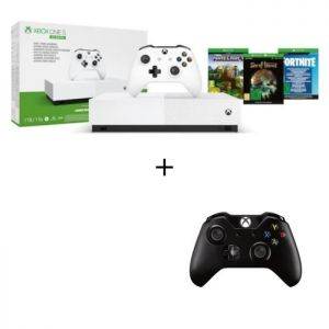 Image : Xbox One S All Digital + 2eme Manette Noire + 3 jeux dematerialises : Fortnite Sea of Thieves et Minecraft