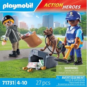 Image : Playmobil 71731 Policier chien de recherche et voleur - Action Heroes