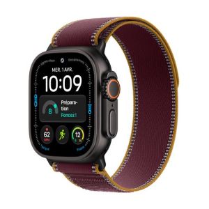 Image : Apple Watch Ultra 4 GPS + Cellular 49 mm titane Noir avec Boucle Trail Bordeaux - M/L - MJC44QF/A