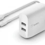 Chargeur secteur Belkin 24W 2xUSB-A 1m blanc
