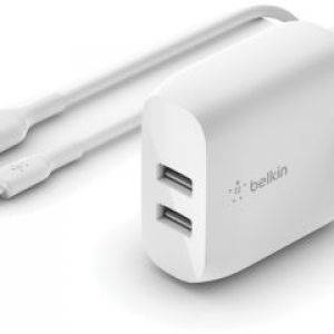 Image : Chargeur secteur Belkin 24W 2xUSB-A 1m blanc