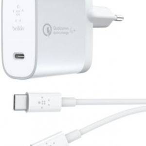 Image : Chargeur secteur Belkin 27W USB-C/USB-C 1.2m blanc