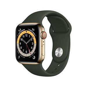 Image : Apple Watch Series 6 (GPS + Cellular 40 mm) Boitier en Acier Inoxydable Or Bracelet Sport Vert de Chypre
