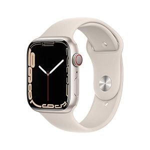 Image : Apple Watch Series 7 (GPS + Cellular) Boitier en Aluminium lumiere stellaire de 45 mm Bracelet Sport lumiere stellaire