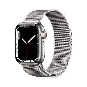 Image : Apple Watch Series 7 (GPS + Cellular) Boitier en Acier Inoxydable Argent de 41 mm Bracelet Milanais Argent