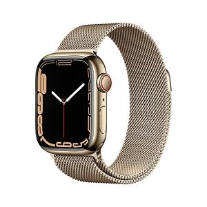 Image : Apple Watch Series 7 (GPS + Cellular) Boitier en Acier Inoxydable Or de 41 mm Bracelet Milanais Or
