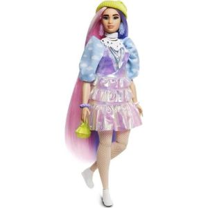 Image : BARBIE EXTRA Bonnet Vert Cheveux Longs Mauve et Rose