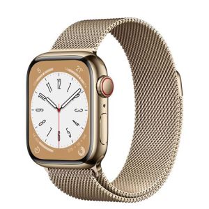 Image : Apple Watch Series 8 GPS + Cellular boitier Acier inoxydable or 41mm avec Boucle Milanaise Or MNJF3NF/A
