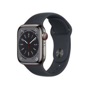 Image : Apple Watch Series 8 GPS + Cellular boitier Acier inoxydable graphite 41mm avec Bracelet Sport Minuit MNJJ3NF/A