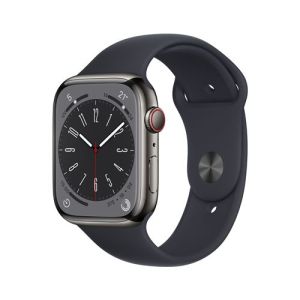 Image : Apple Watch Series 8 Cellular boitier Acier inoxydable graphite 45mm avec Bracelet Sport Minuit MNKU3NF/A