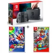 Pack Nintendo Switch Grise + Super Mario Odyssey + Mario Tennis Aces