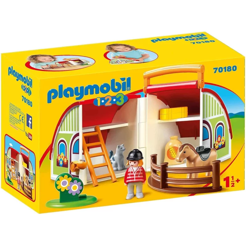 Image : Playmobil 1.2.3 Centre equestre transportable 70180