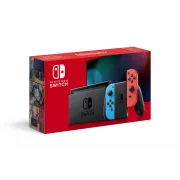 Image : Nintendo Switch avec un Joy-Con rouge neon et un Joy-Con bleu neon